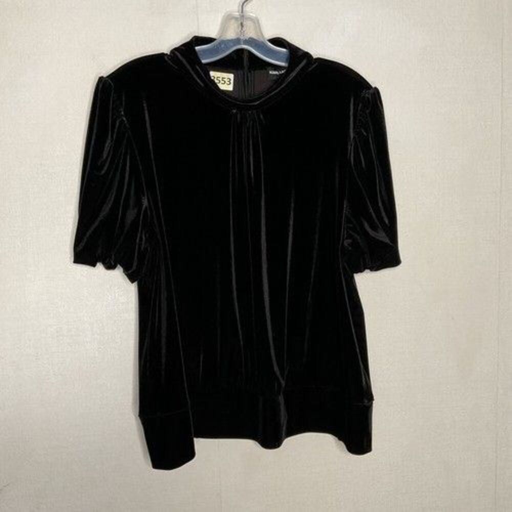 Karl Lagerfeld Short Puff Sleeve Withy Wimsigoth Velvet Blouse Women Size XL